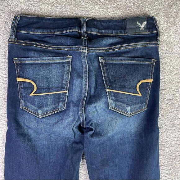 American Eagle Jeans Women's 2 Blue Skinny Low Rise Dark Denim Stretch - Picture 4 of 12
